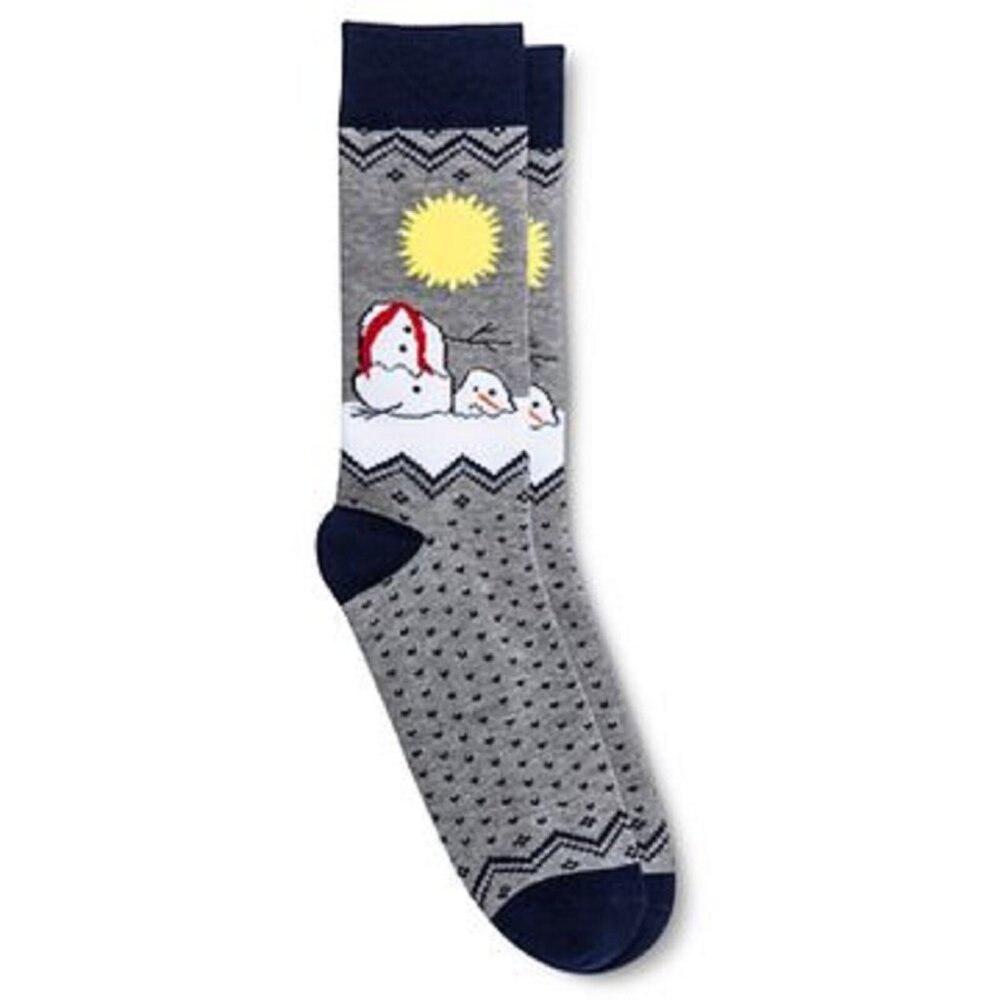 OMG So Ugly sz 8-12 Melting Snowman Mens Socks Christmas Holiday Winter Gray NEW